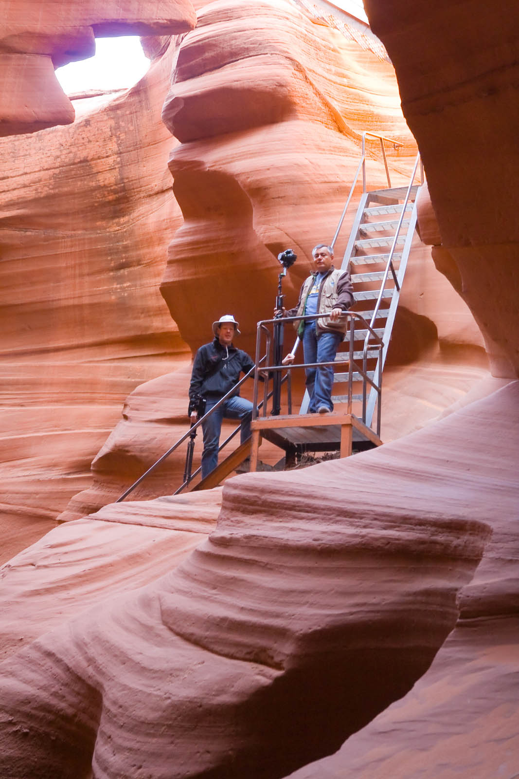 Matthias Taugwalder and Carlos Chegado on the stairs at the end of Lower Antelope Canyon