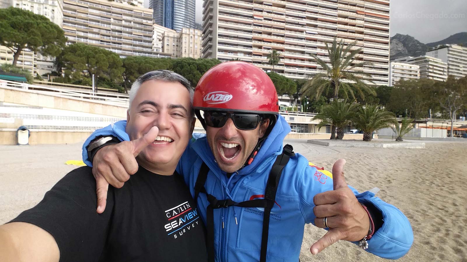 Carlos Chegado and Pierre Frolla at Larvotto Beach, Monaco