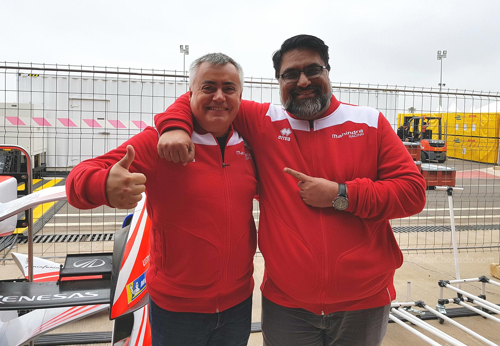 Carlos Chegado with Dilbagh Gill at Mahindra Racing Marrakesh ePrix