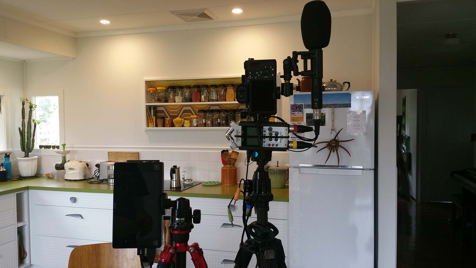 Sony A7R2, Sennheiser AMBEO VR Microphone, Zoom H4N, ATOMOS Recorder plus tripods used on the interior scenes